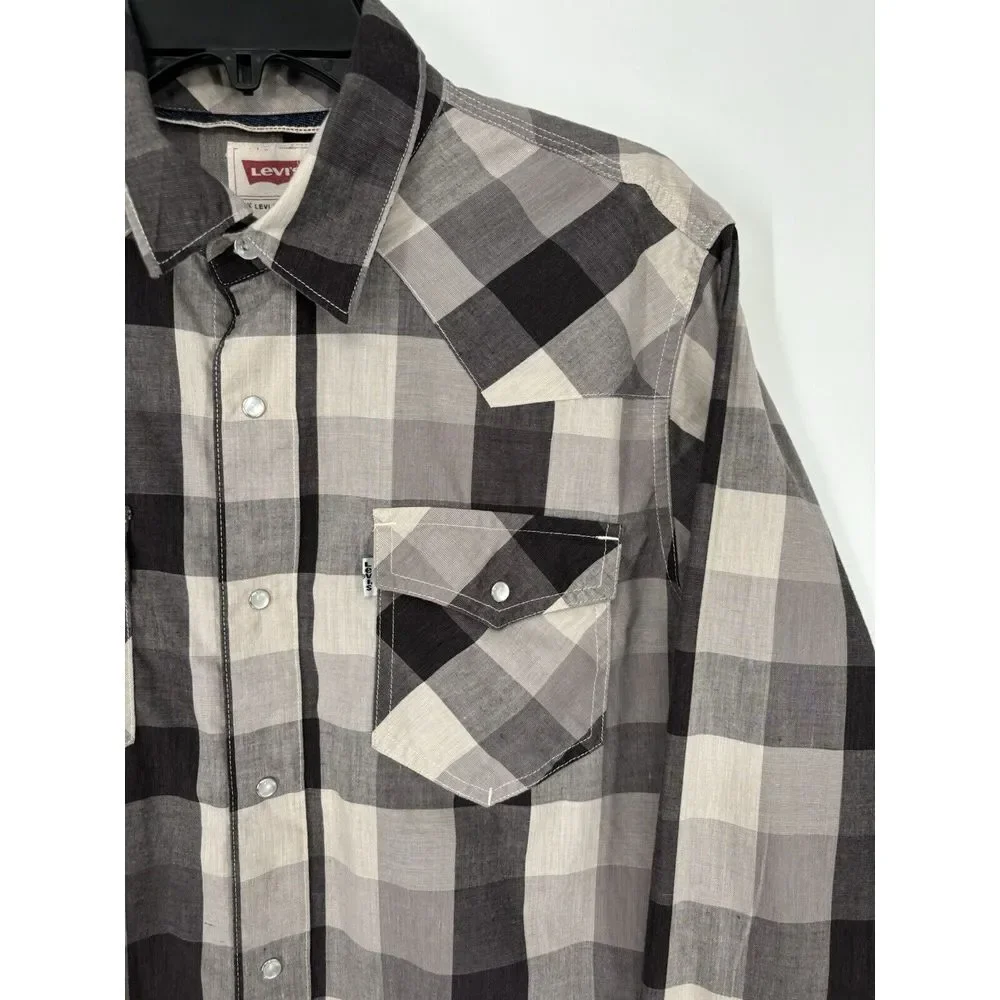 Levi's Pearl Snap Western Shirt Modern‎ Plaid Colorful Long Sleeve Size Medium